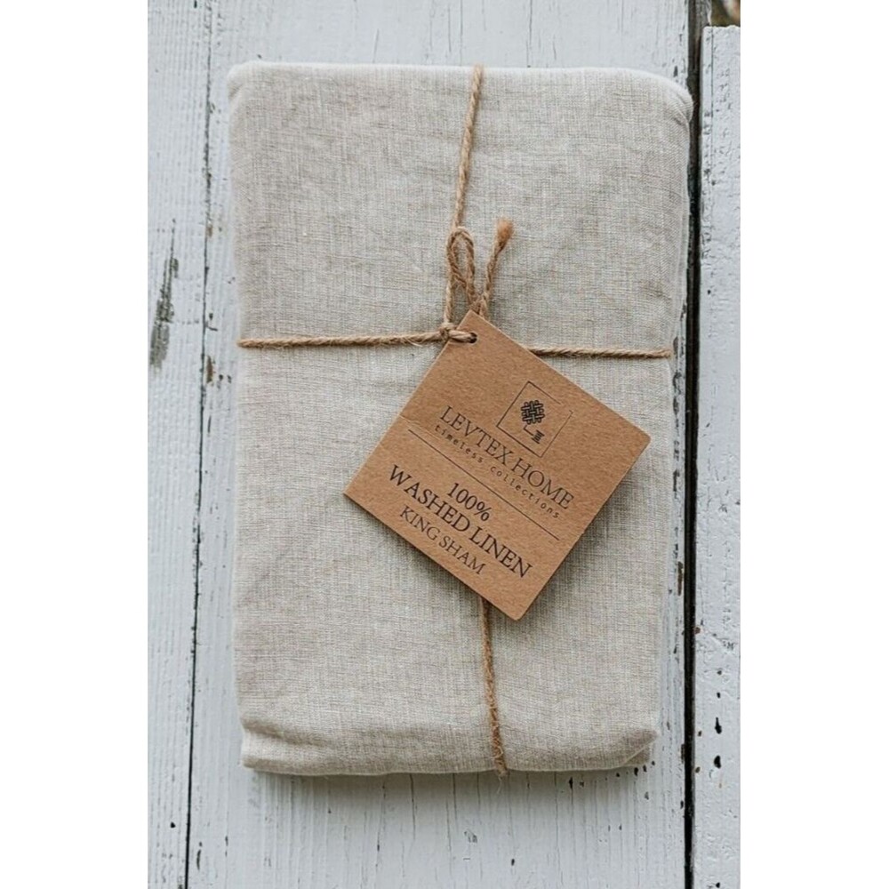 Levtex Washed Linen Natural King Sham W/ Flange NEW 100% LINEN 20 X 36 in
